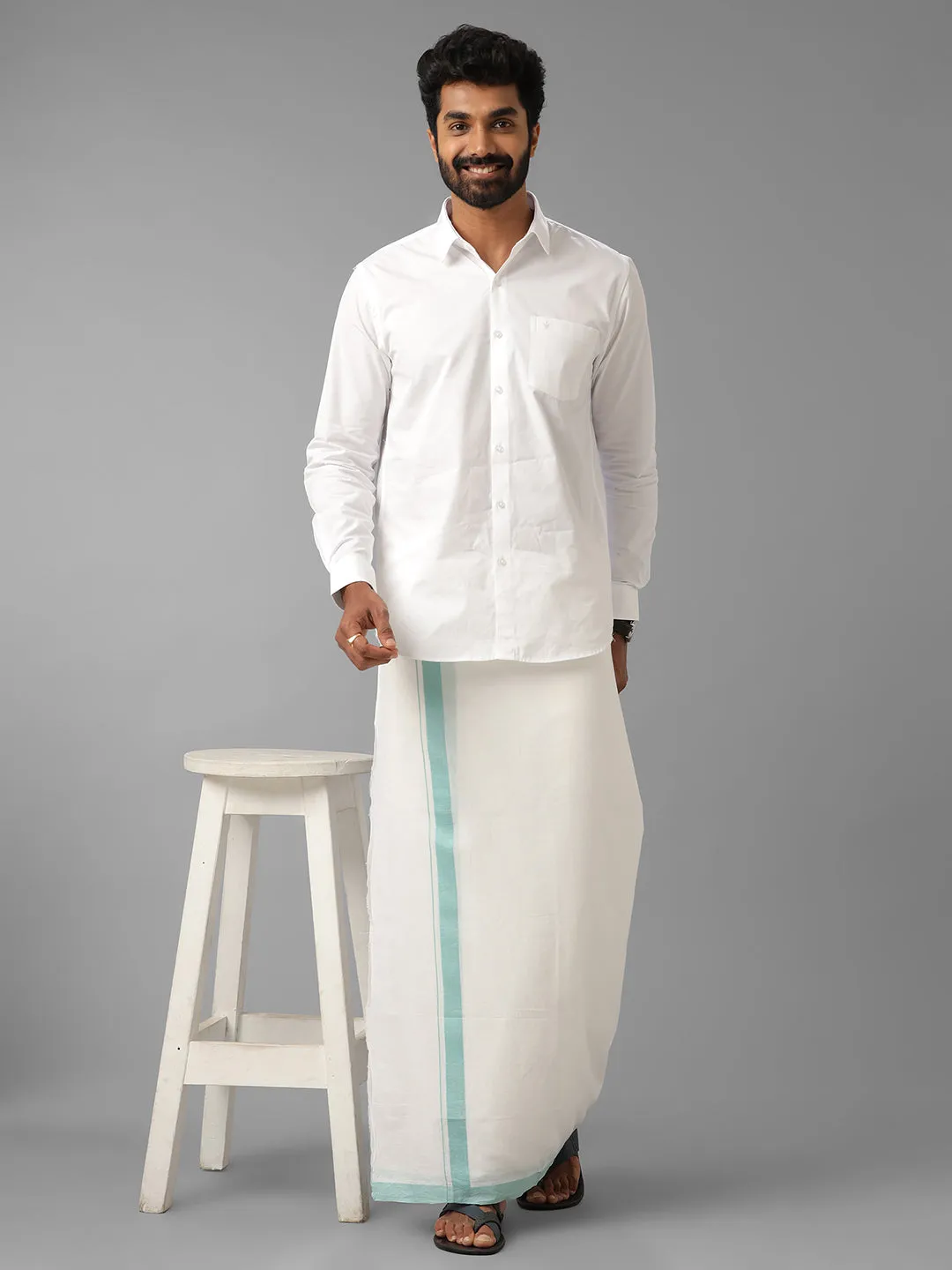 100% Cotton Double Dhoti White Success Spl