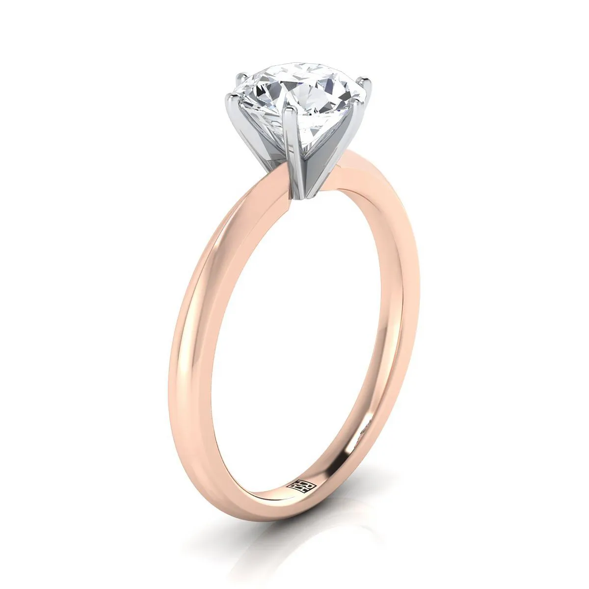 14K Rose Gold Round Brilliant  Pinched Comfort Fit Claw Prong Solitaire Engagement Ring