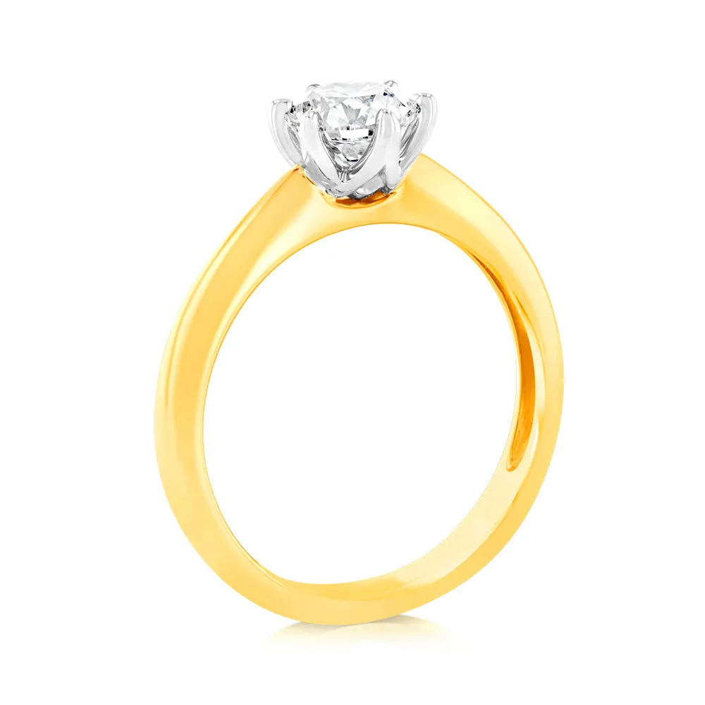 18ct 0.70 Carat Diamond Solitaire Ring with 6 Claw Knife Edge Setting