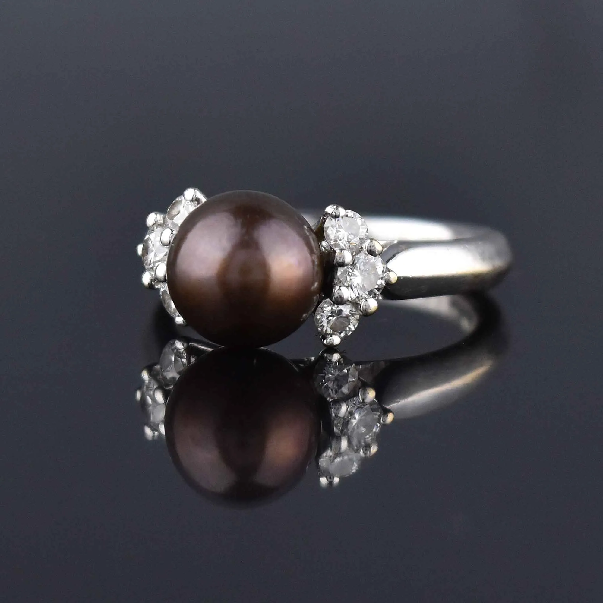 18K White Gold Diamond Black Pearl Ring