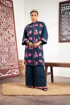 2 Pc Dyed Embroidered Dobby Suit With Dyed Cambric Trouser