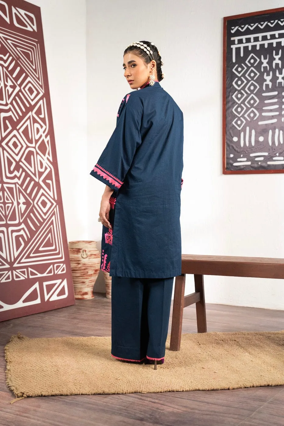 2 Pc Dyed Embroidered Dobby Suit With Dyed Cambric Trouser