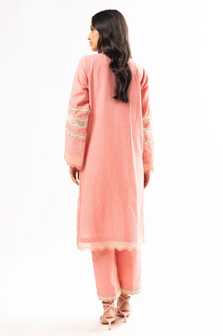 2 Pc Embroidered Doby Dyed Suit With Cambric Trouser