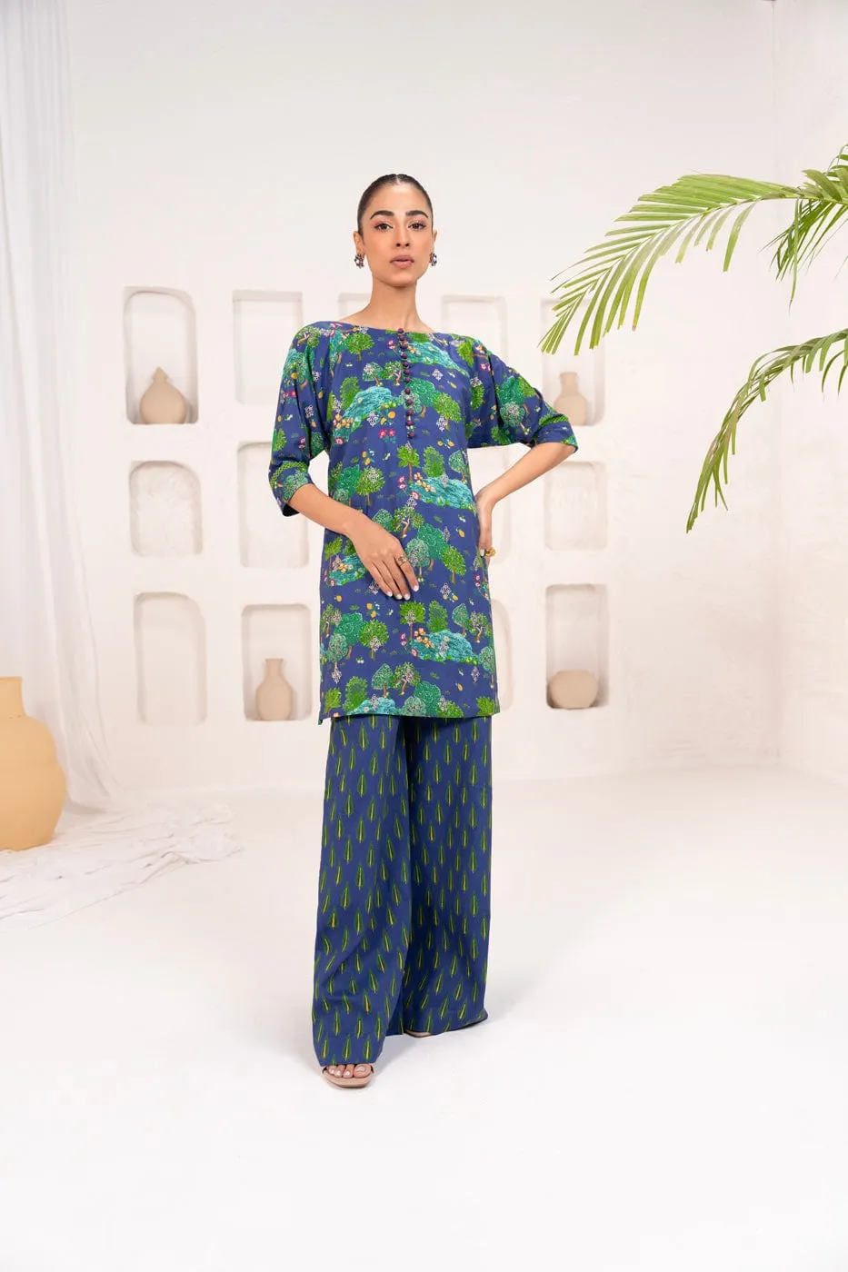 2 Pc Embroidered Lawn Viscose Suit With Lawn Viscose Trouser