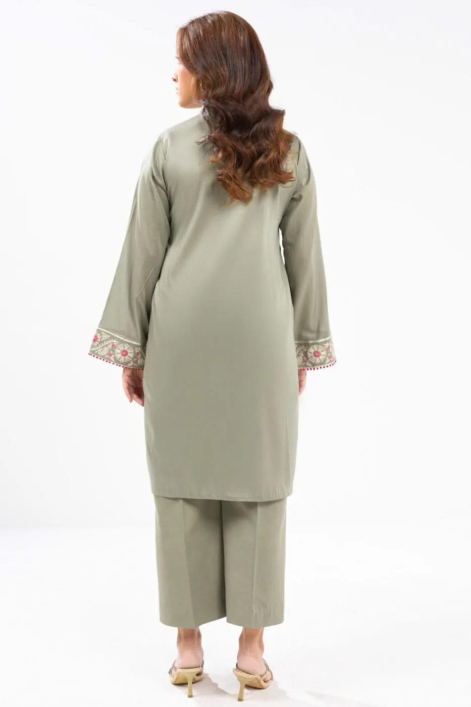 2 Piece embroidered  Cambric Suit with Dyed Trouser