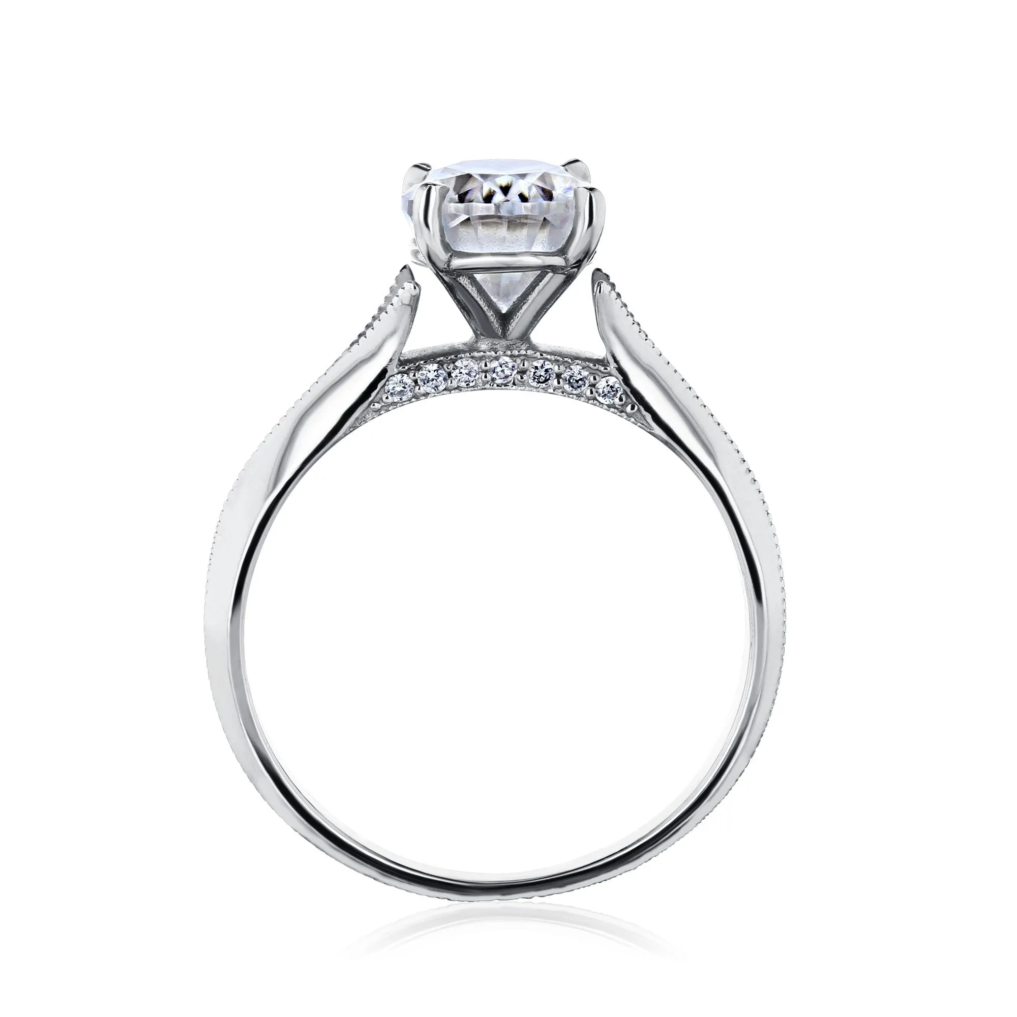 2.10ct Oval Moissanite & Diamond Bridge Knife-edge Engagement Ring