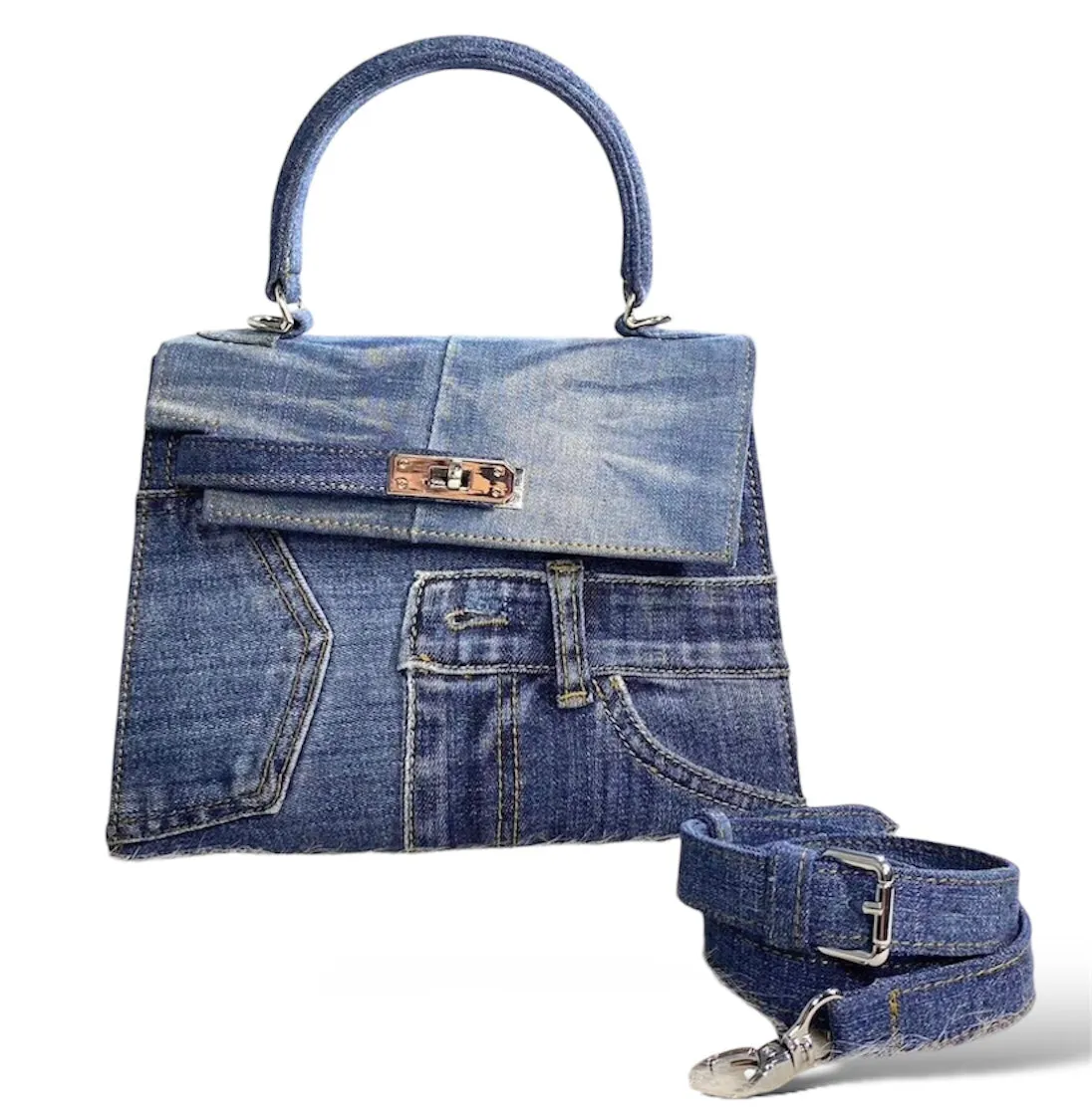 25cm Denim Kelly Bag