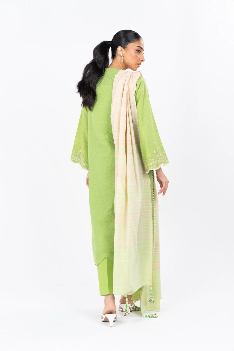 3 Pc Dyed Embroidered Dobby Suit With Yarn dyed Dupatta