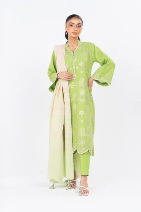 3 Pc Dyed Embroidered Dobby Suit With Yarn dyed Dupatta