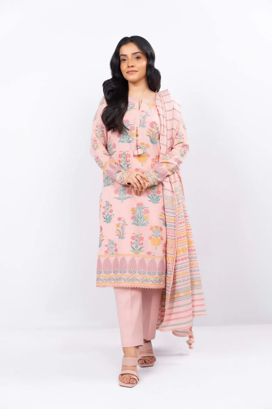 3 Pc Dyed Jacquard Suit With Dyed Jacquard Dupatta