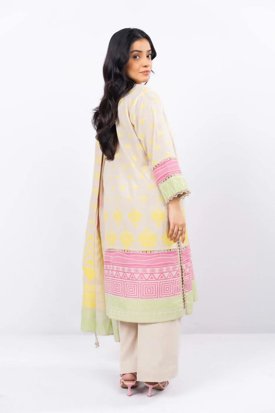 3 Pc Dyed Jacquard Suit With Dyed Jacquard Dupatta