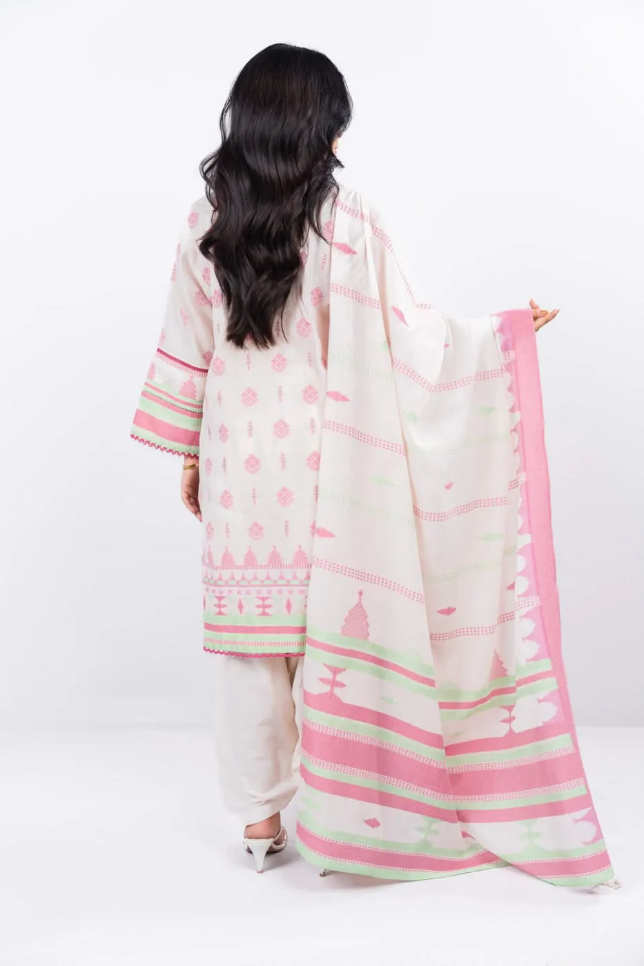 3 Pc Dyed Jacquard Suit With Dyed Jacquard Dupatta