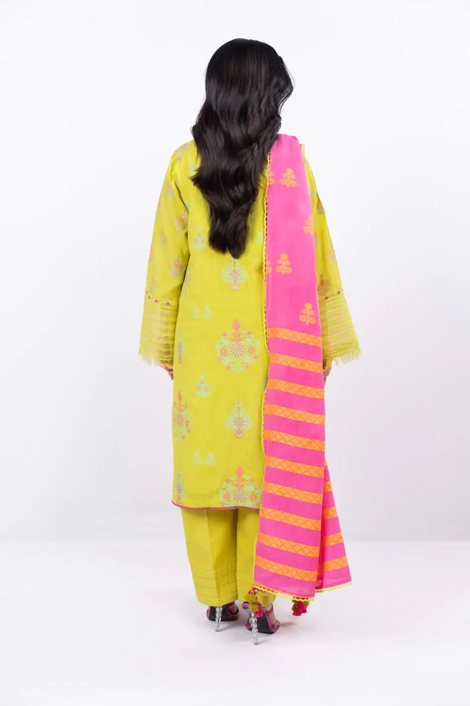 3 Pc Dyed Jacquard Suit With Dyed Jacquard Dupatta