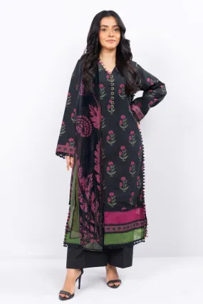 3 Pc Dyed Jacquard Suit With Printed Masoori Dupatta