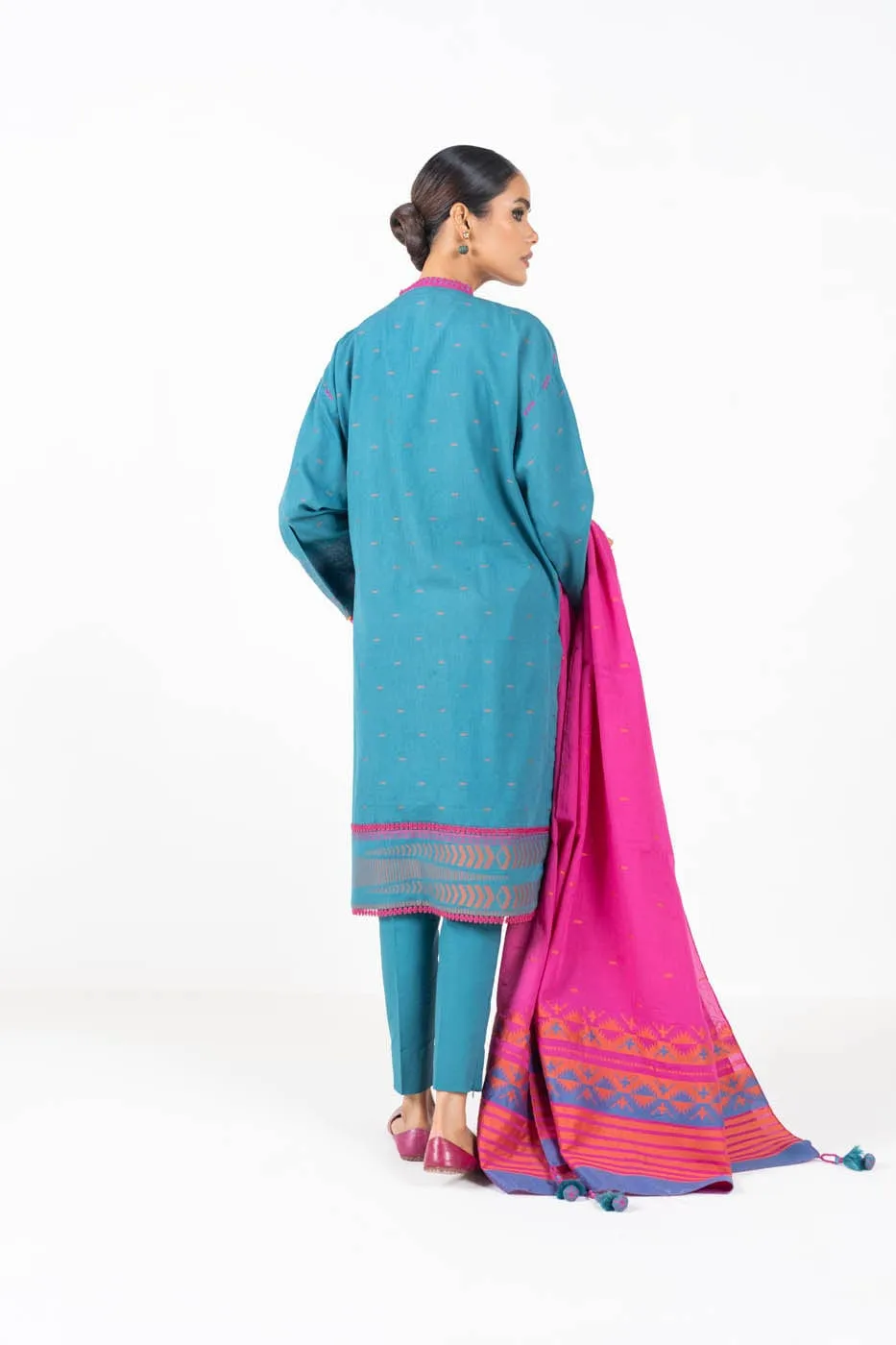 3 Pc Embroidered Jacquard Suit With Jacquard Dupatta