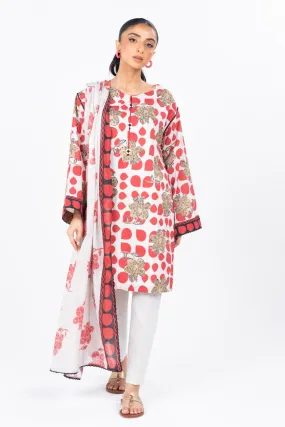 3 Pc Printed Cambric Suit With Printed Lawn Dupatta