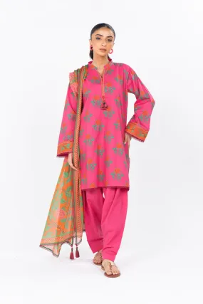 3 Pc Printed Cambric Suit With Printed Poly Chiffon Dupatta