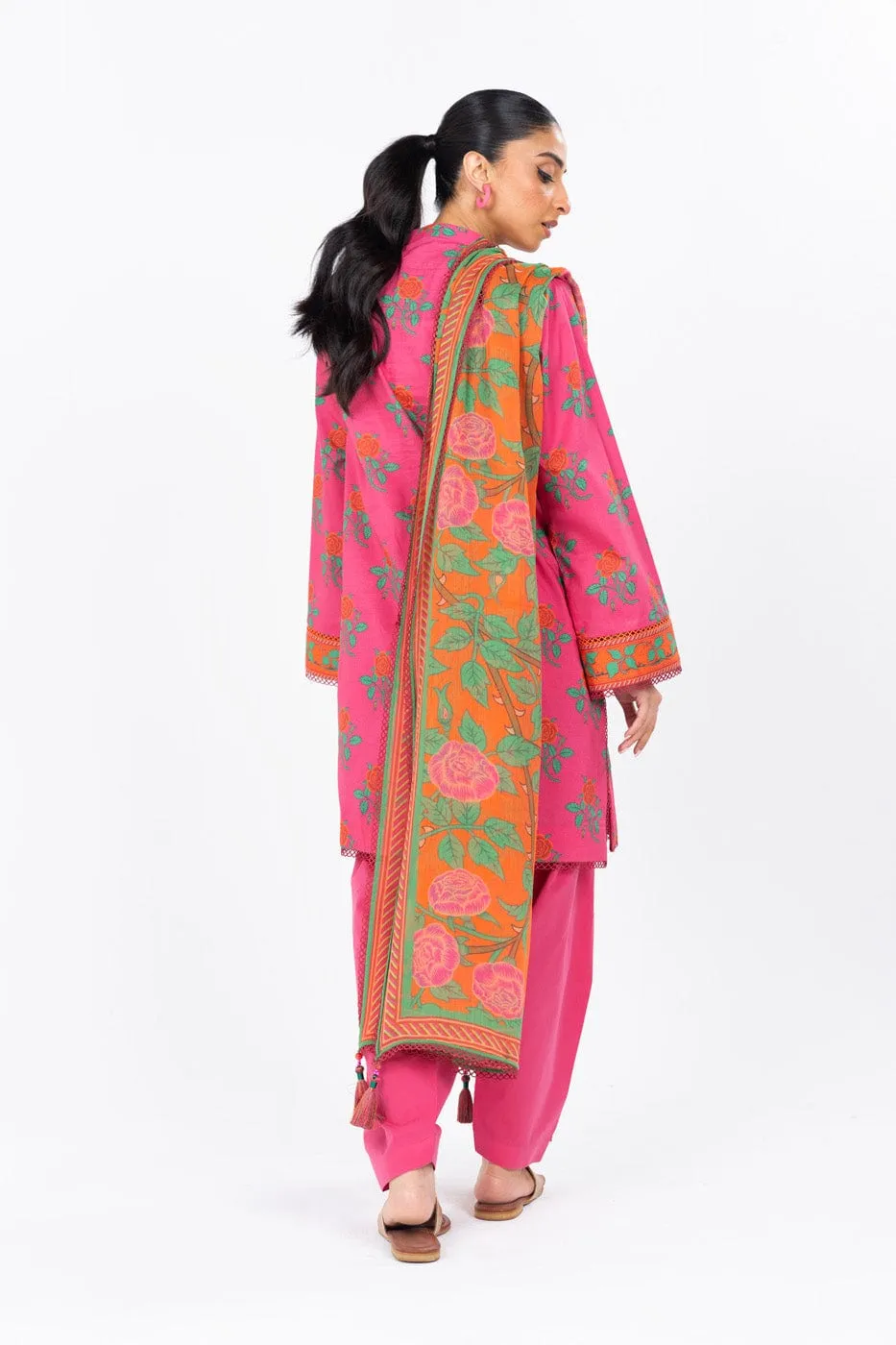 3 Pc Printed Cambric Suit With Printed Poly Chiffon Dupatta