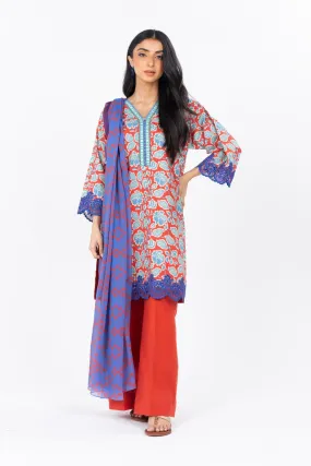 3 Pc Printed Embroidered Cambric Suit With Printed Poly Chiffon Dupatta