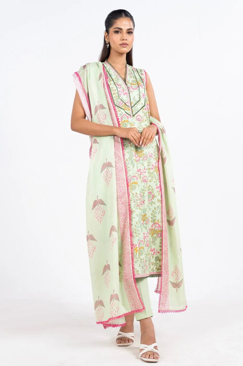 3 Pc Printed Lawn Suit With Lawn Dupatta