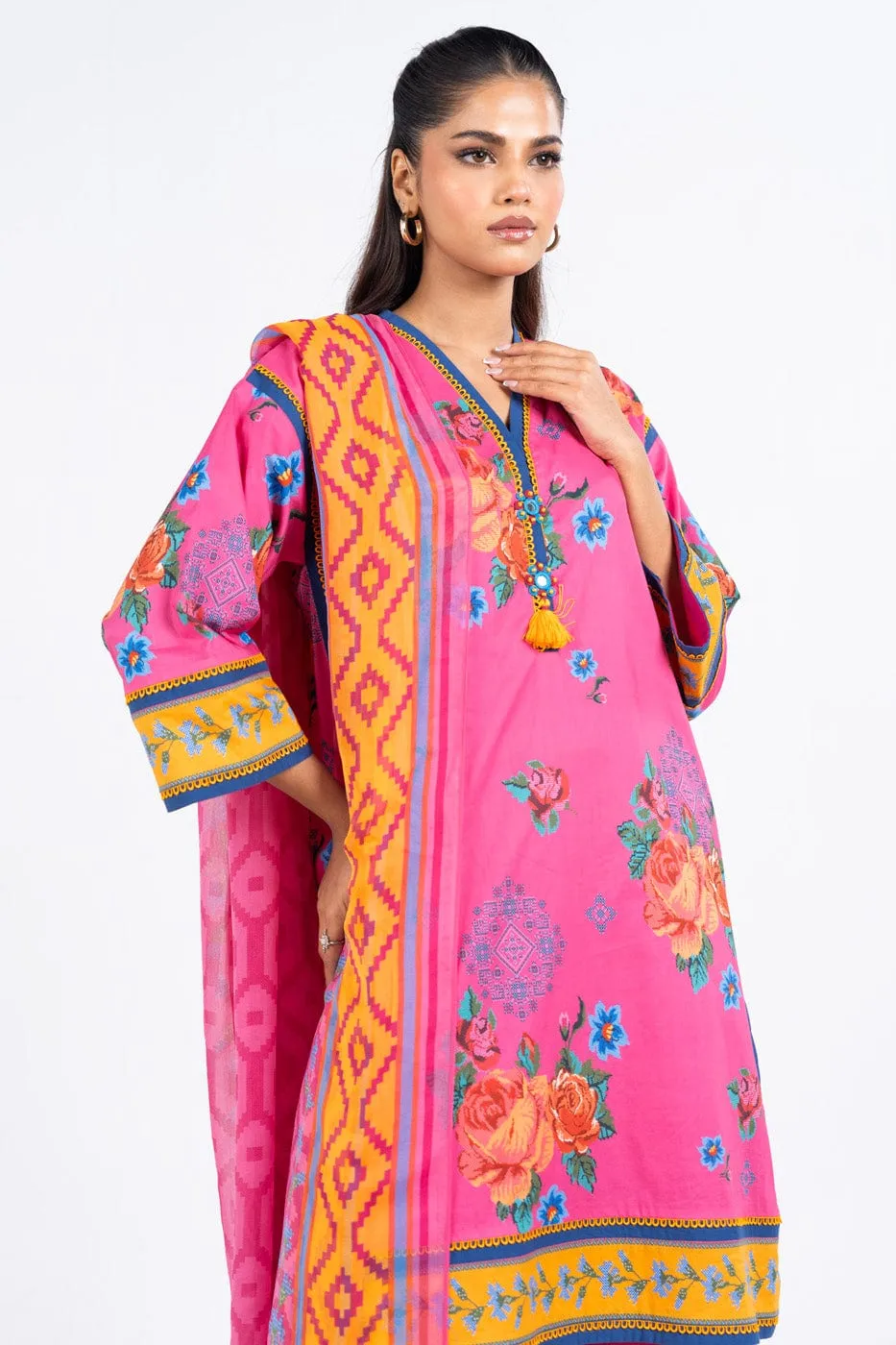 3 Pc Printed Lawn Suit With Poly Chiffon Dupatta