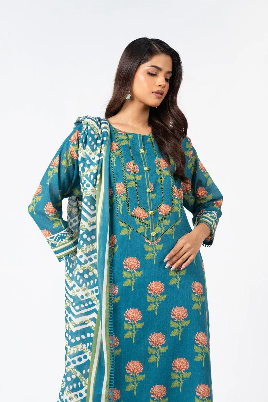 3 Pc Printed Lawn Suit With Printed Lawn Dupatta