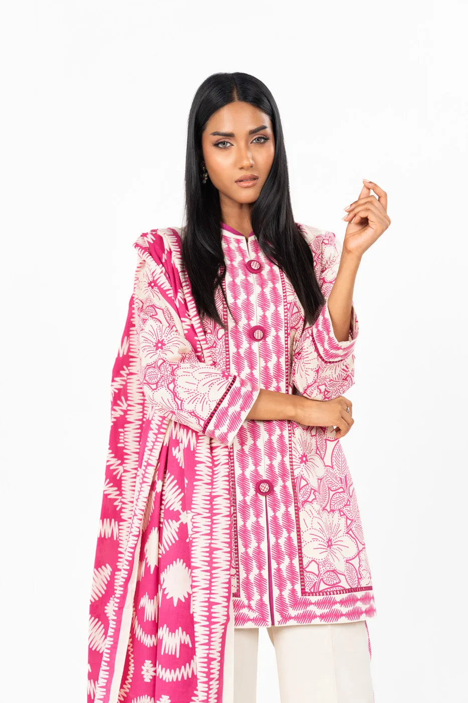 3 Pc Printed Lawn Suit With Printed Silver Lawn Dupatta