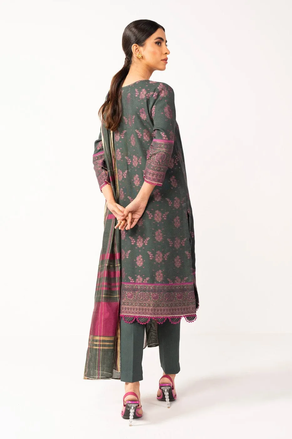 3 Pc Viscose Jacquard Suit With Yarn Dyed Dupatta