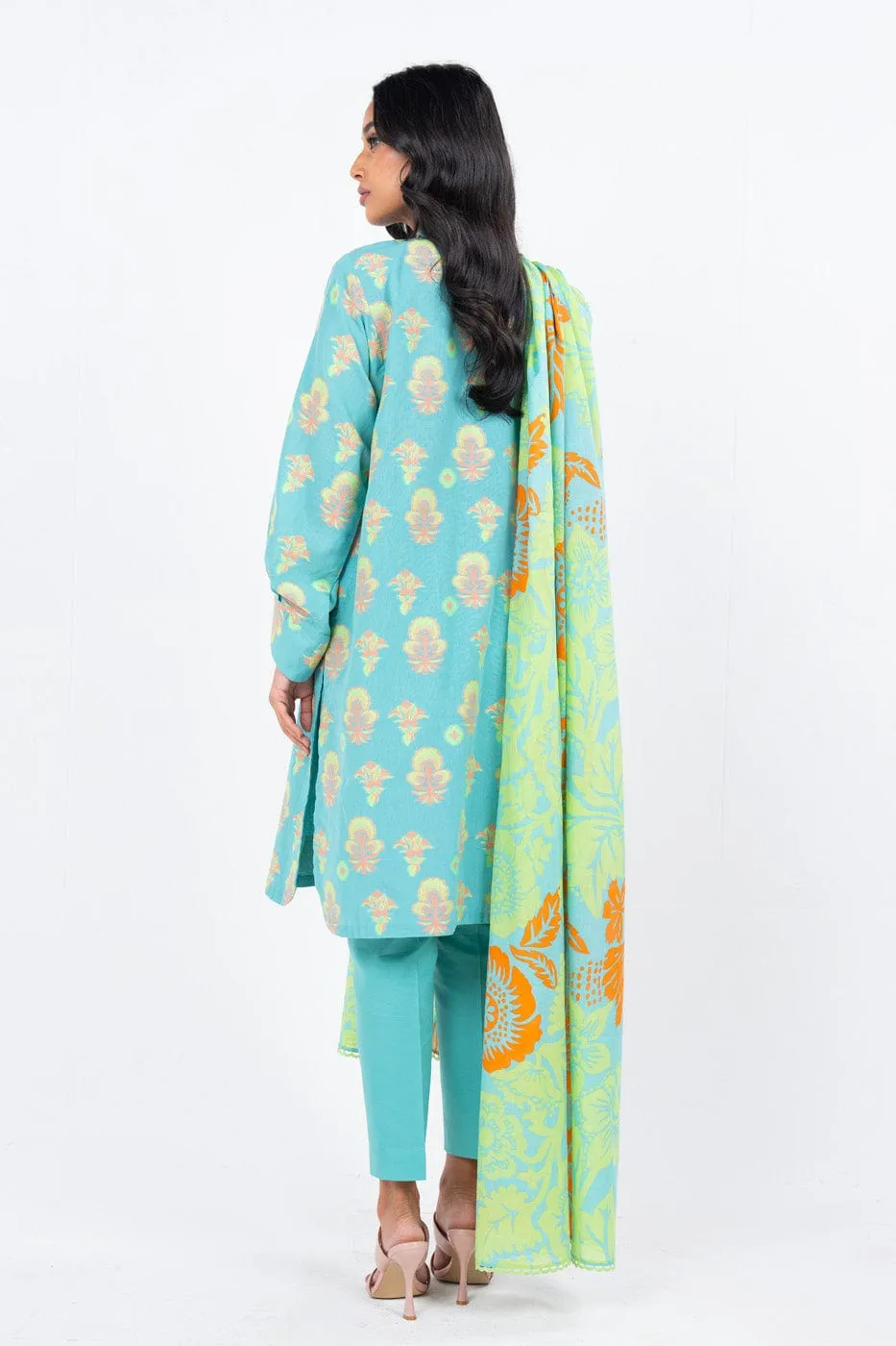 3 Pc Woven Neon Jacquard Suit With Lawn Dupatta