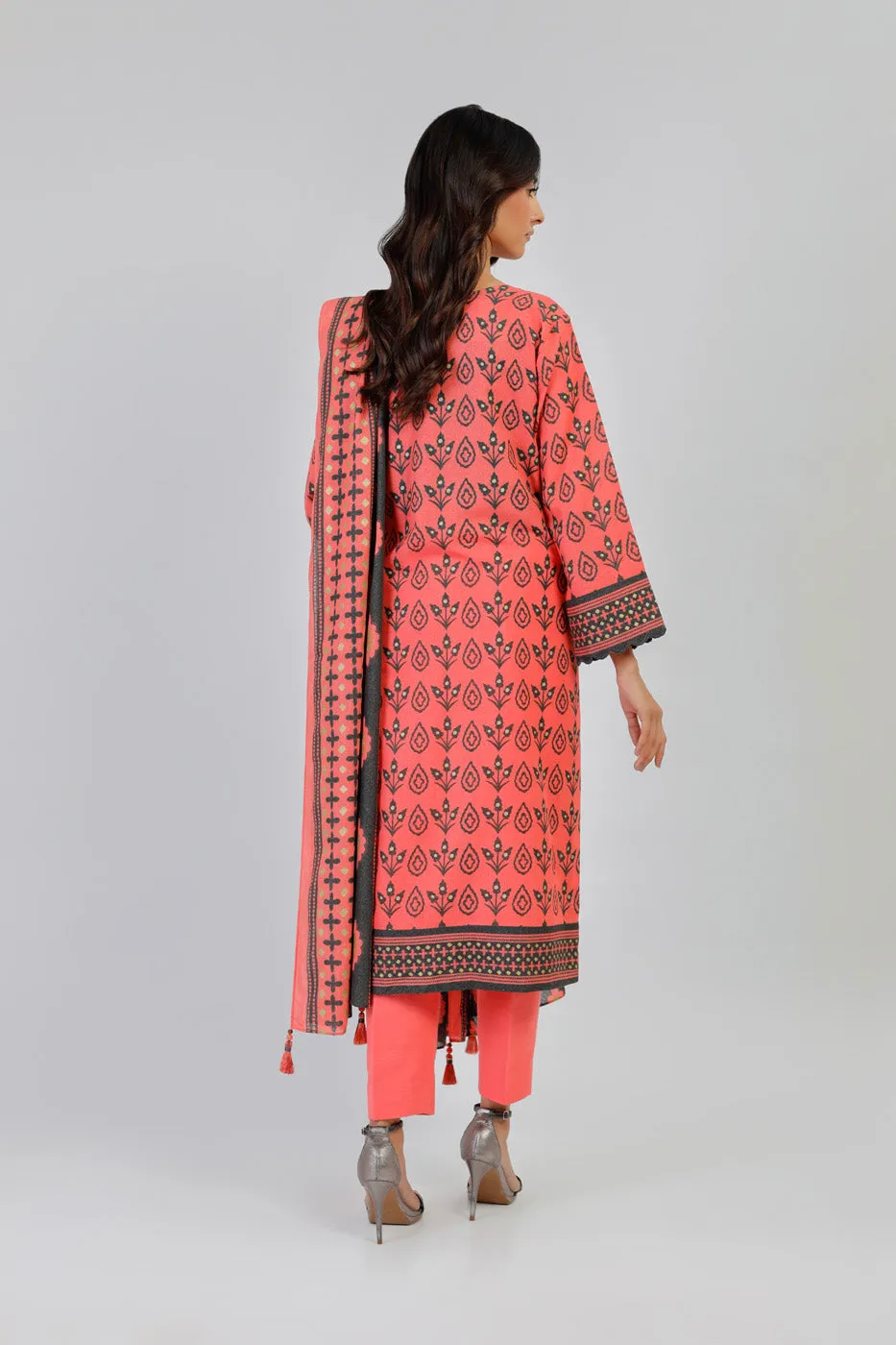 3 Piece Printed Karandi Suit With Karandi Dupatta