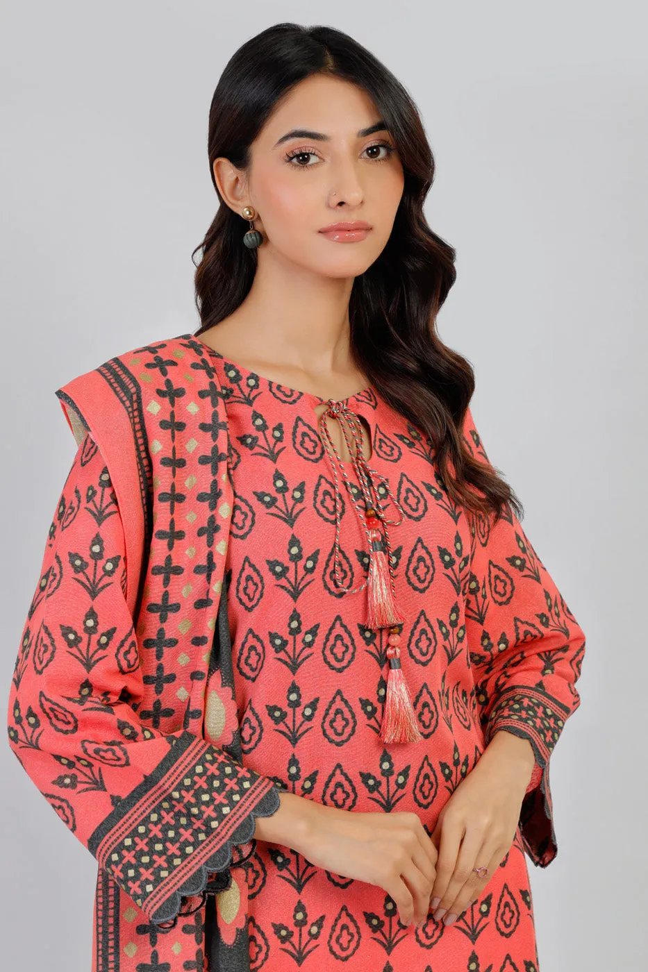 3 Piece Printed Karandi Suit With Karandi Dupatta