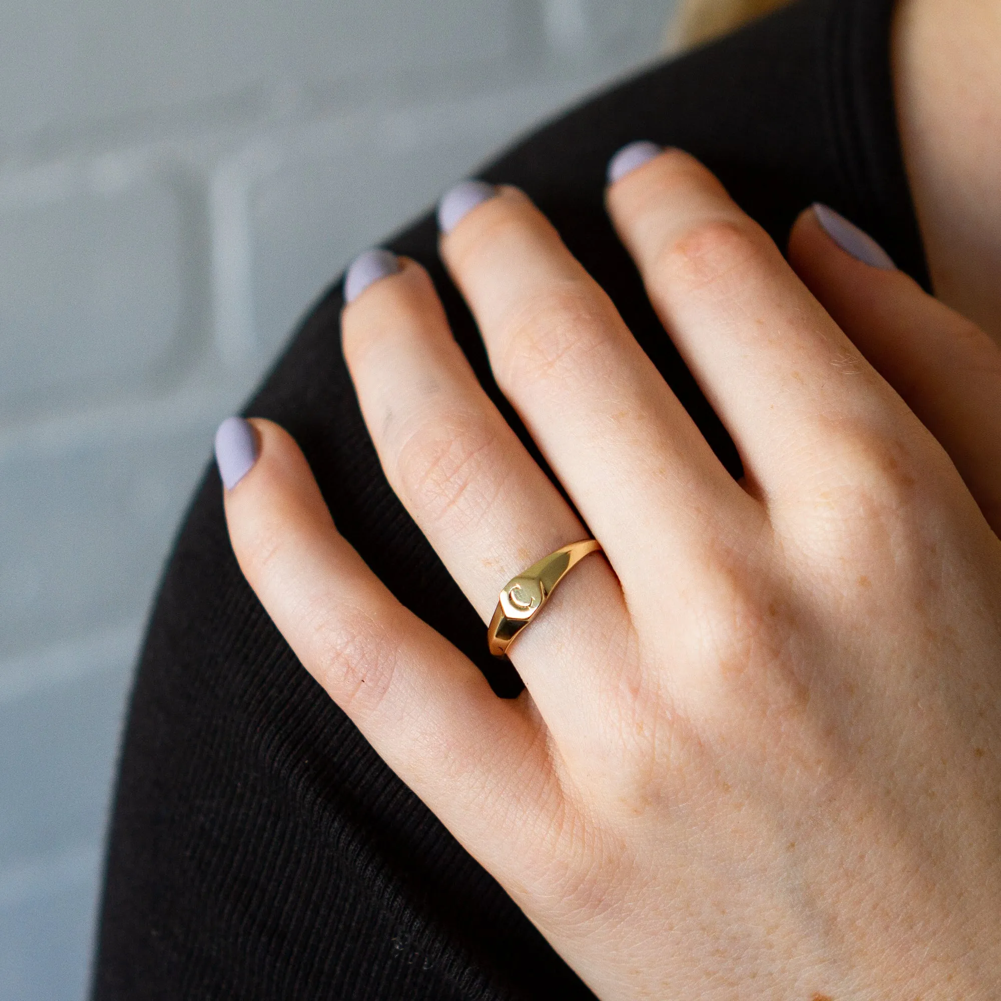 Astra Gold Signet Ring with Engraved Block Letter