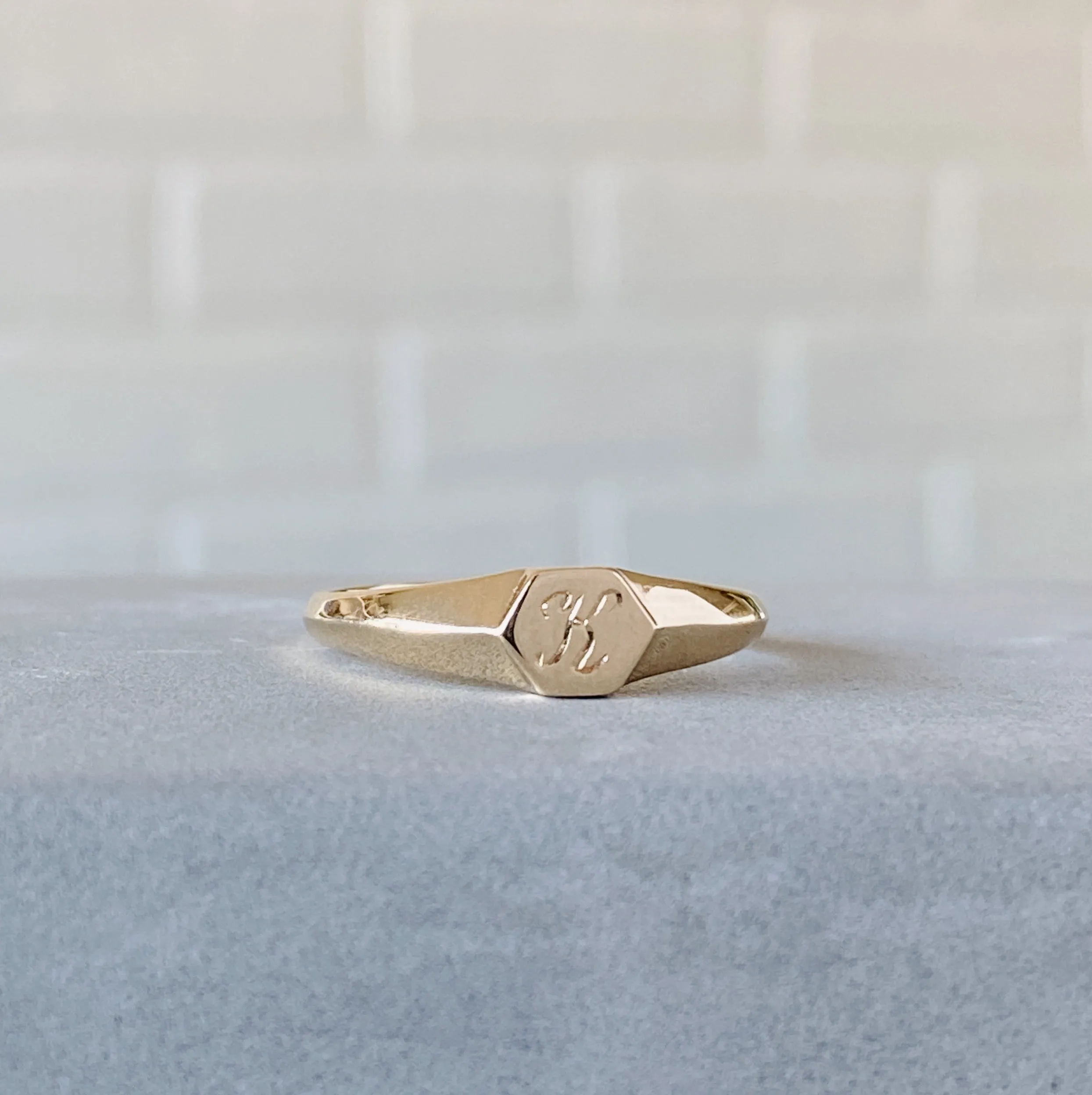 Astra Gold Signet Ring with Engraved Script Letter