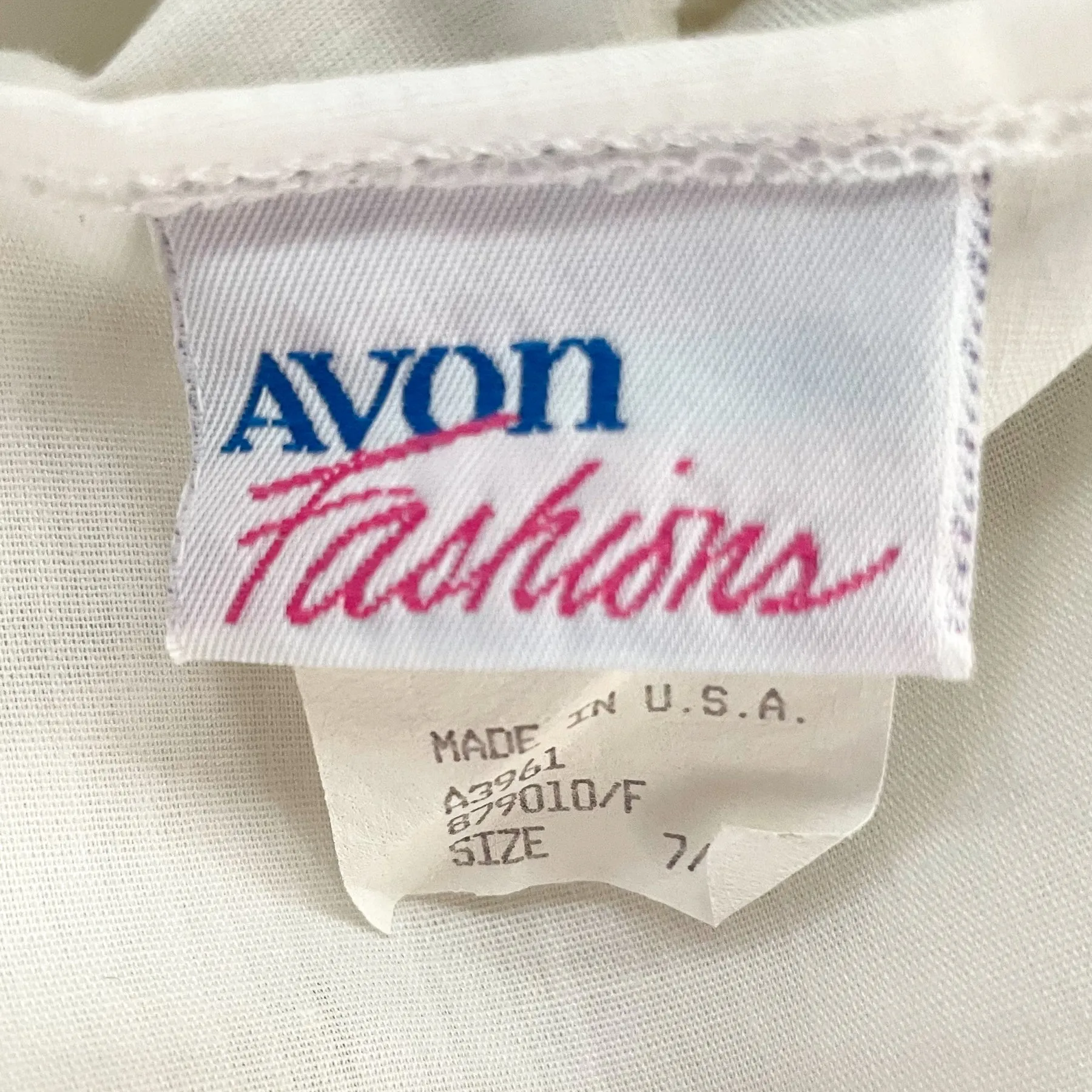 Avon Fashions Vintage White Summer Prairie Dress, Embroidered Collar SZ 7/8