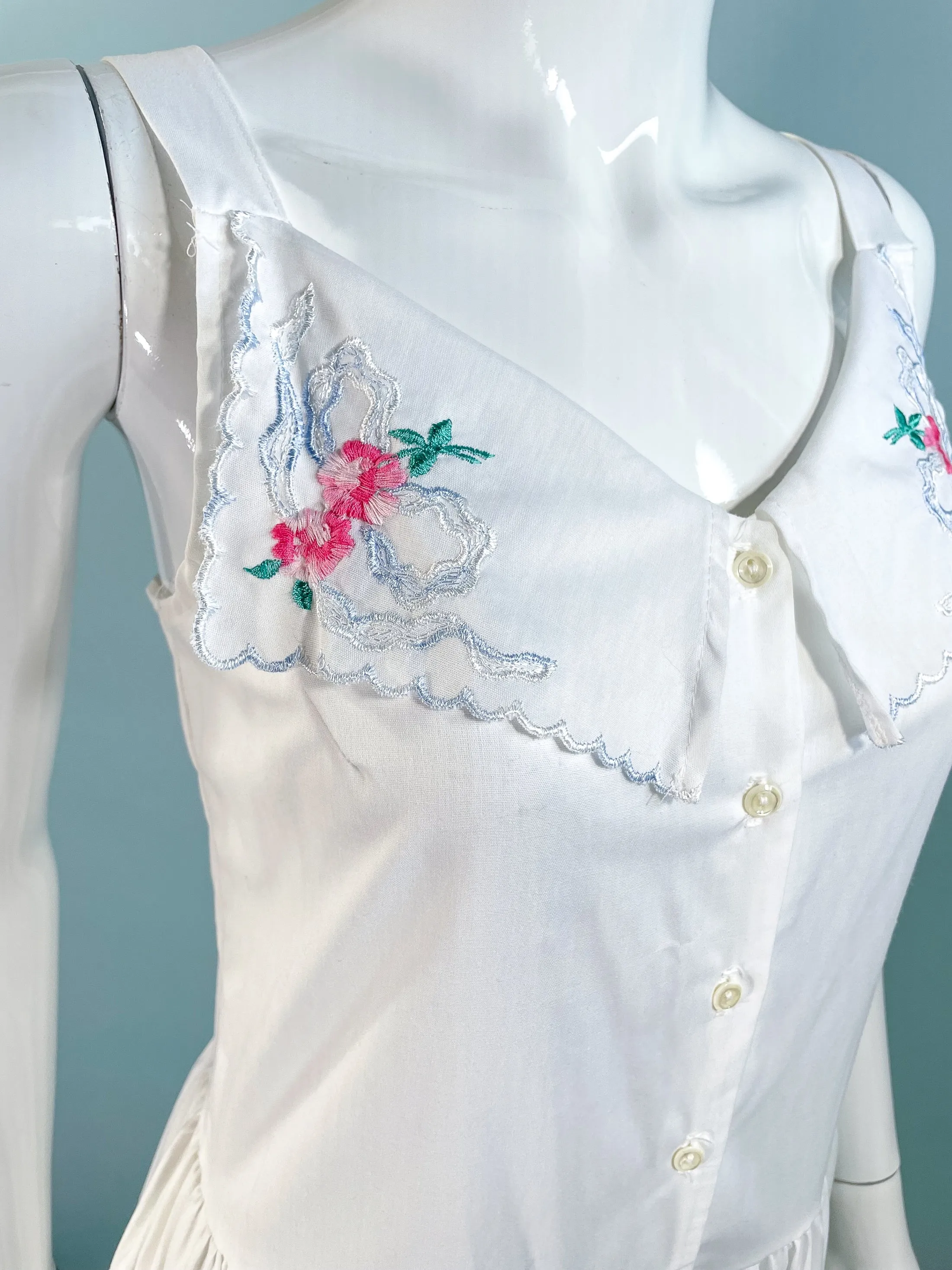 Avon Fashions Vintage White Summer Prairie Dress, Embroidered Collar SZ 7/8