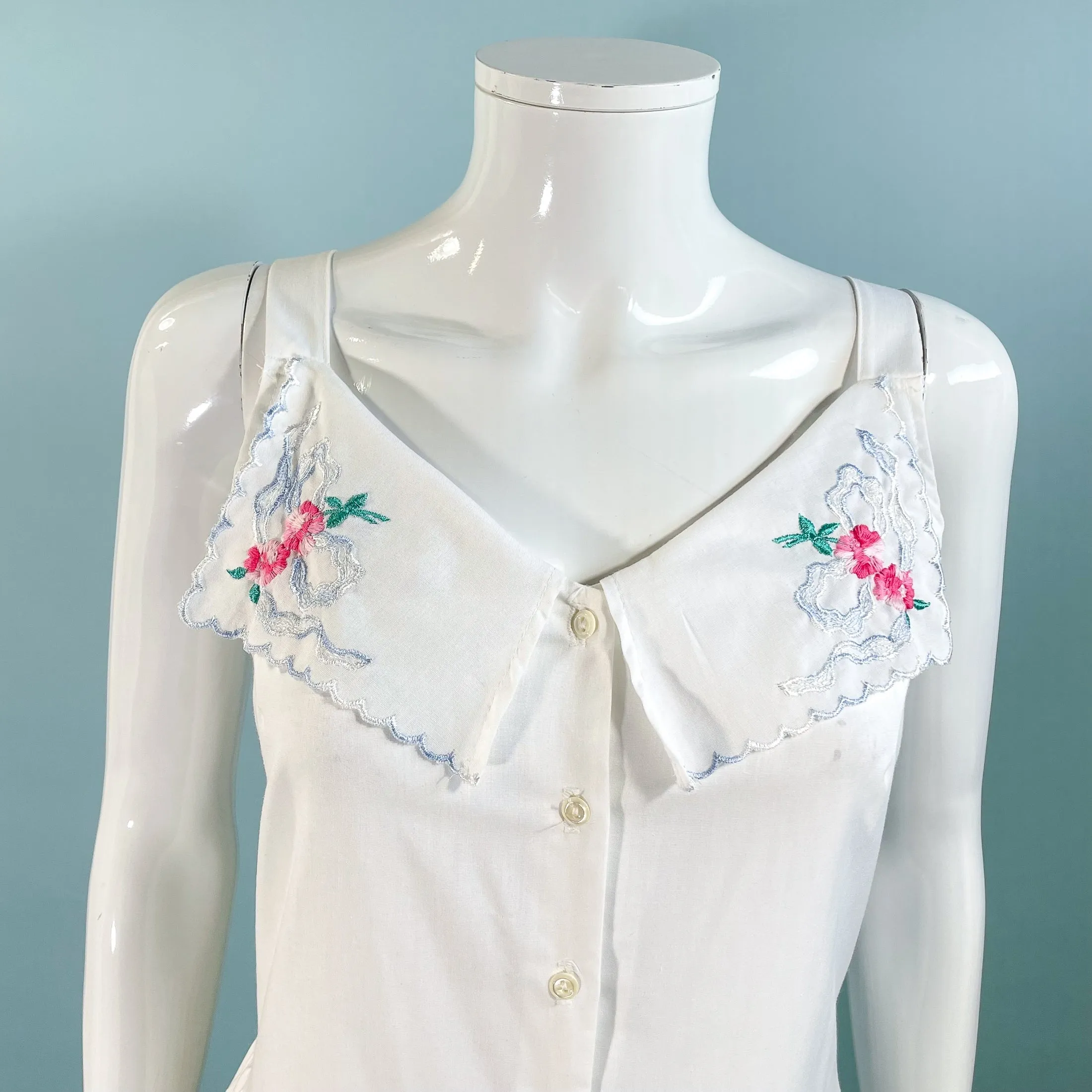 Avon Fashions Vintage White Summer Prairie Dress, Embroidered Collar SZ 7/8