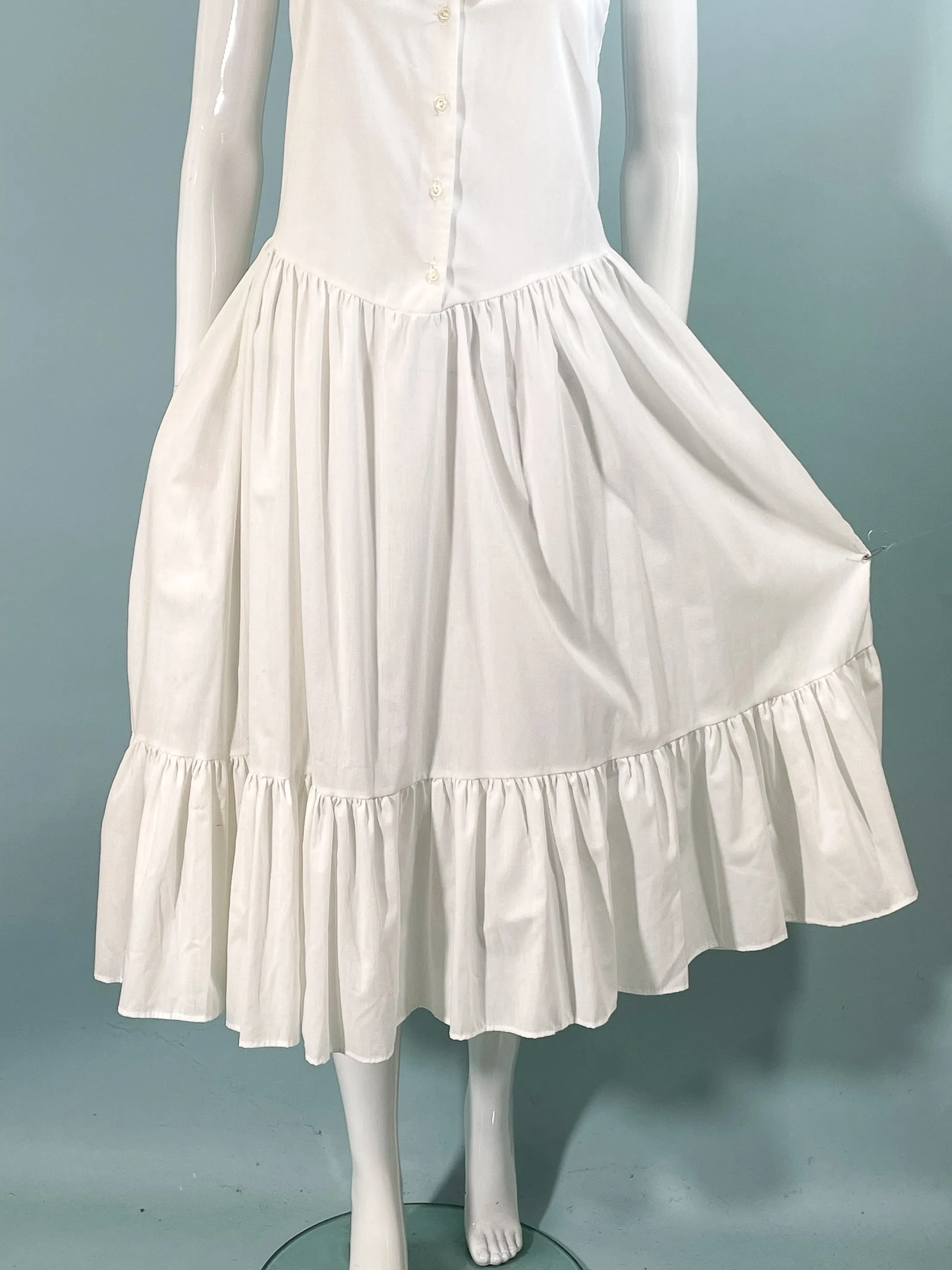 Avon Fashions Vintage White Summer Prairie Dress, Embroidered Collar SZ 7/8