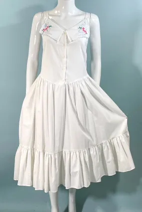 Avon Fashions Vintage White Summer Prairie Dress, Embroidered Collar SZ 7/8