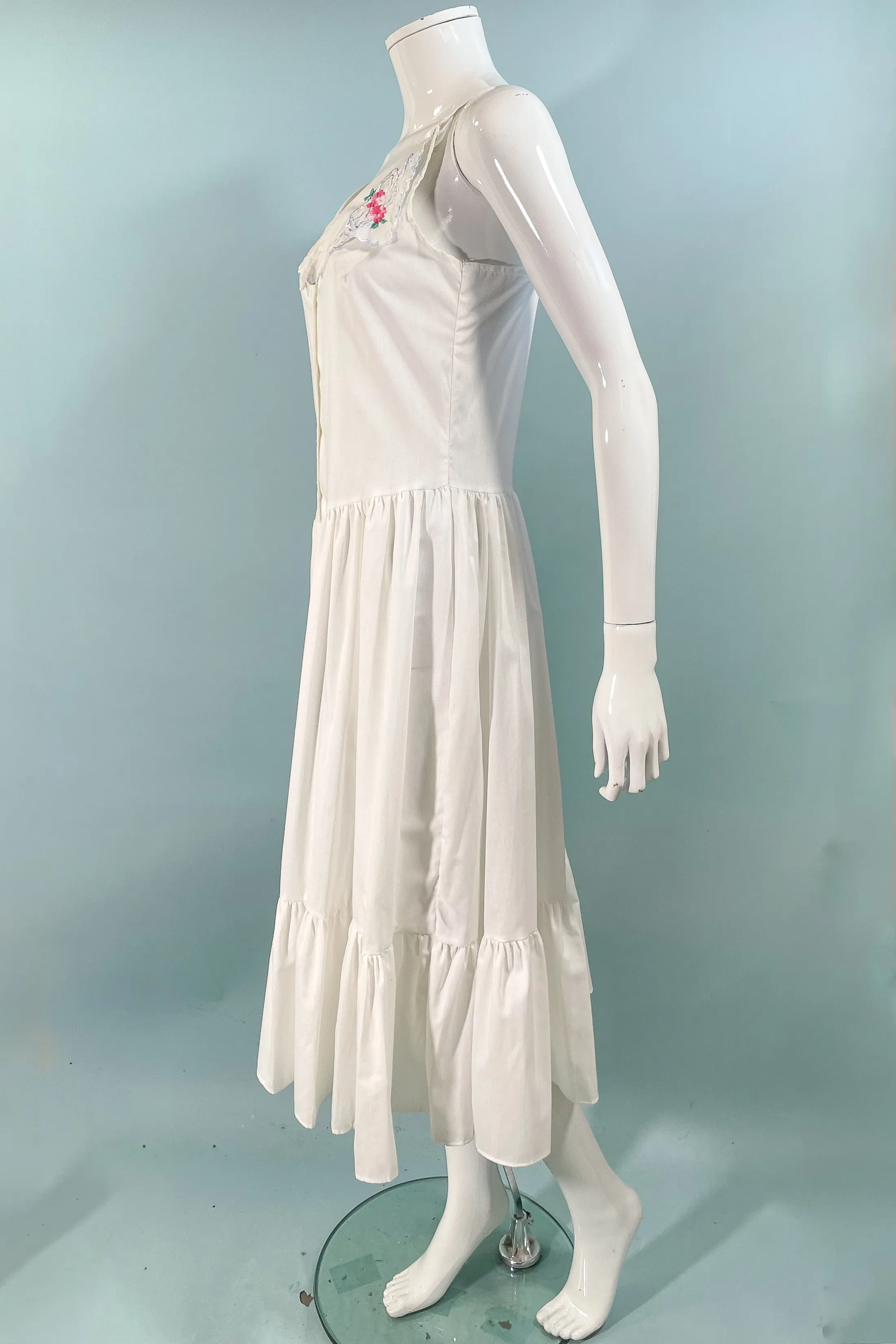 Avon Fashions Vintage White Summer Prairie Dress, Embroidered Collar SZ 7/8