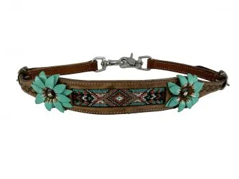 Beaded Wither Strap ~ Teal Flower