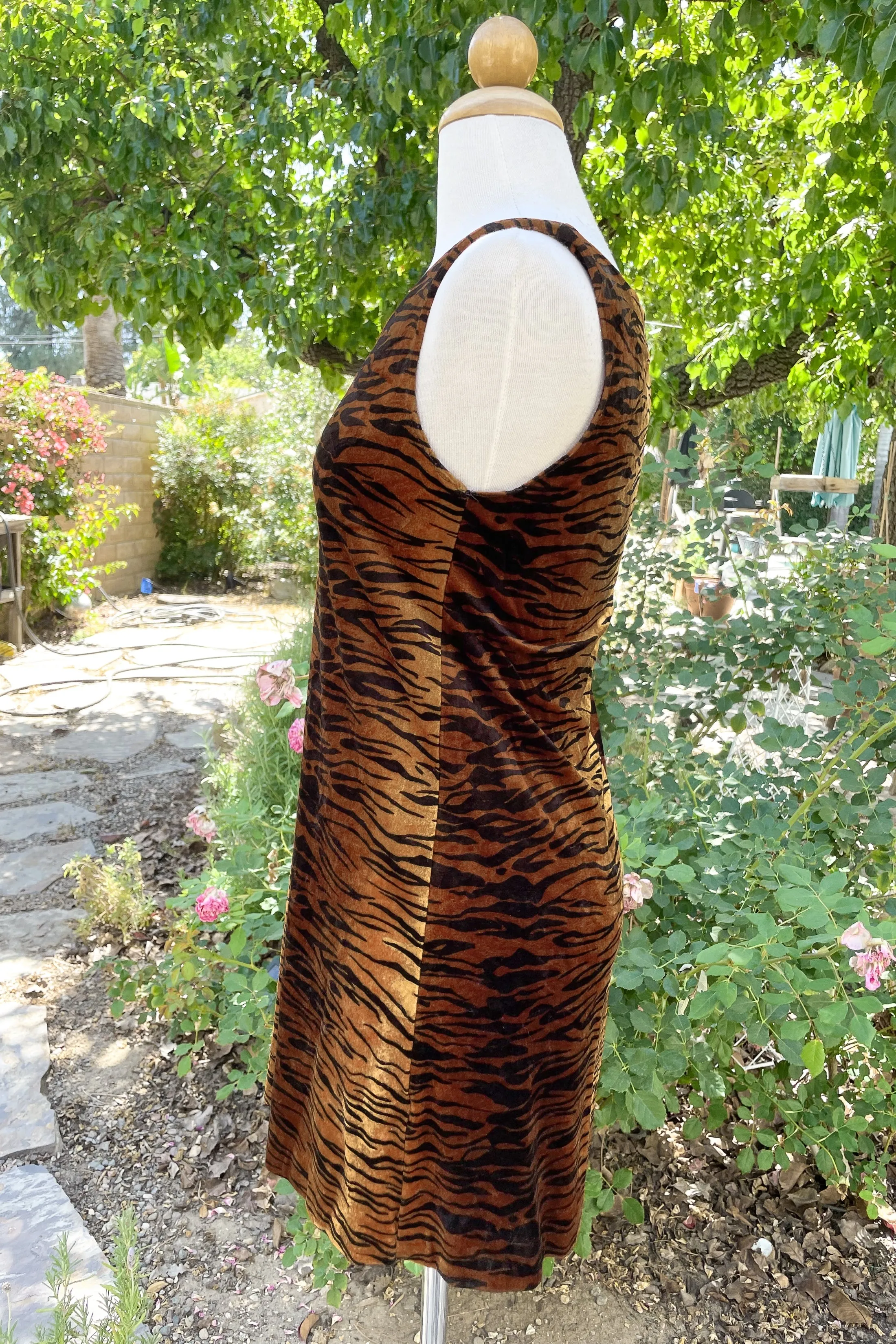 Betsey Johnson 90s Velvet Tiger Print Mini Dress S