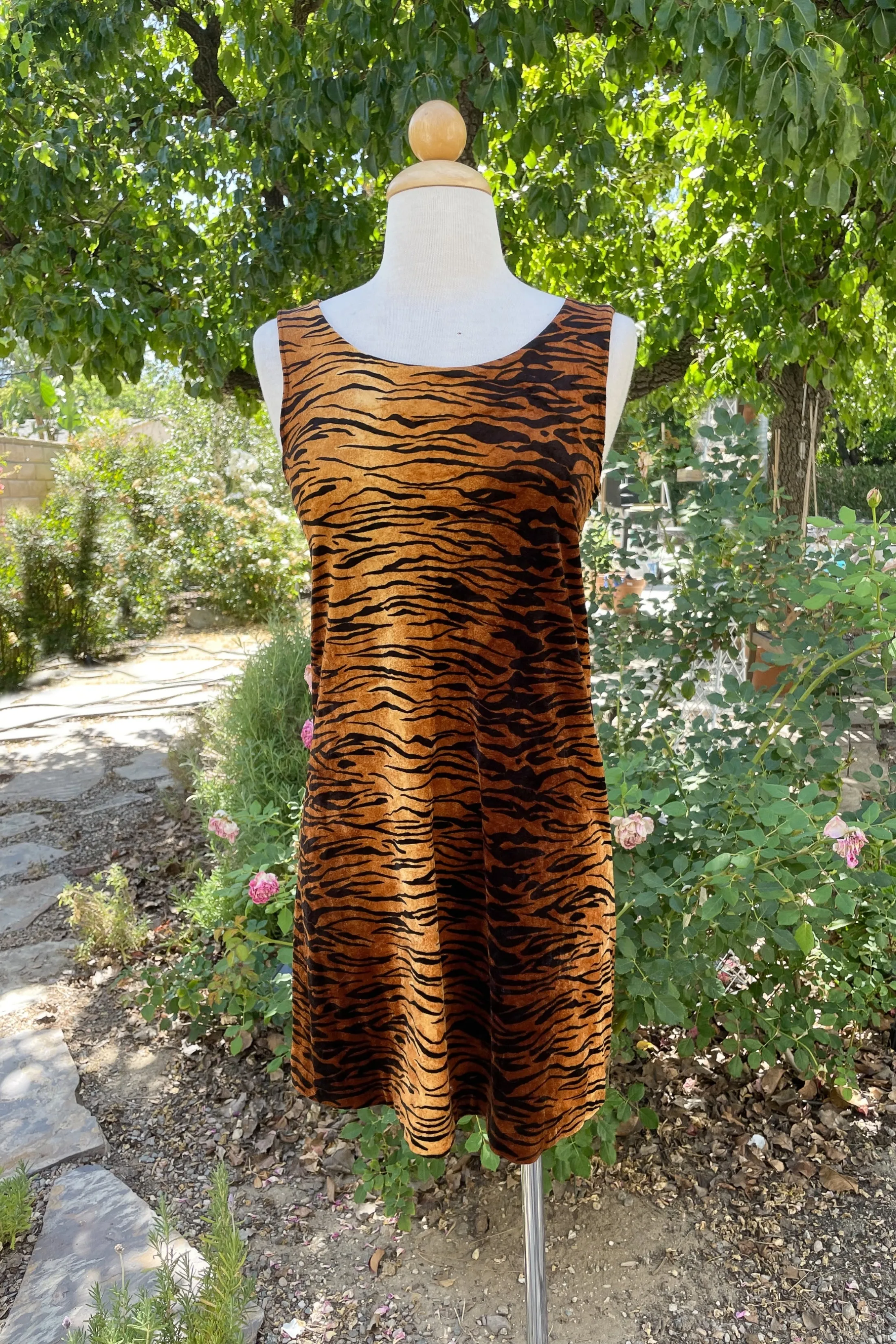 Betsey Johnson 90s Velvet Tiger Print Mini Dress S