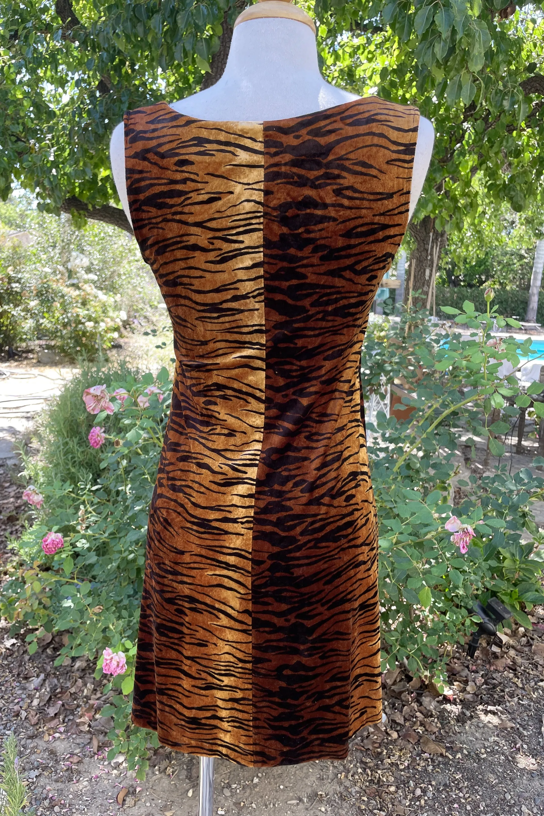 Betsey Johnson 90s Velvet Tiger Print Mini Dress S