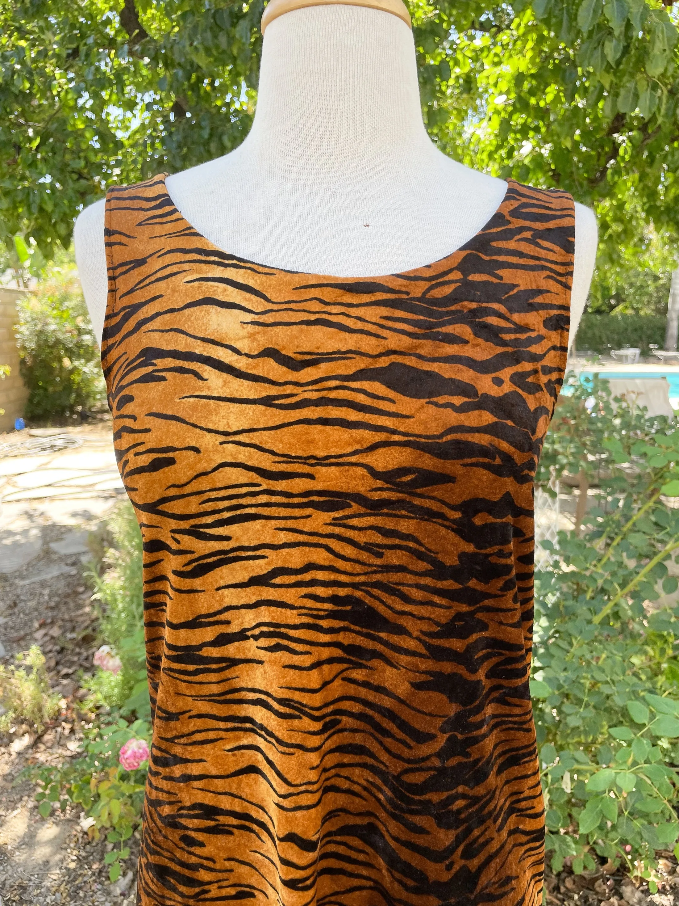 Betsey Johnson 90s Velvet Tiger Print Mini Dress S