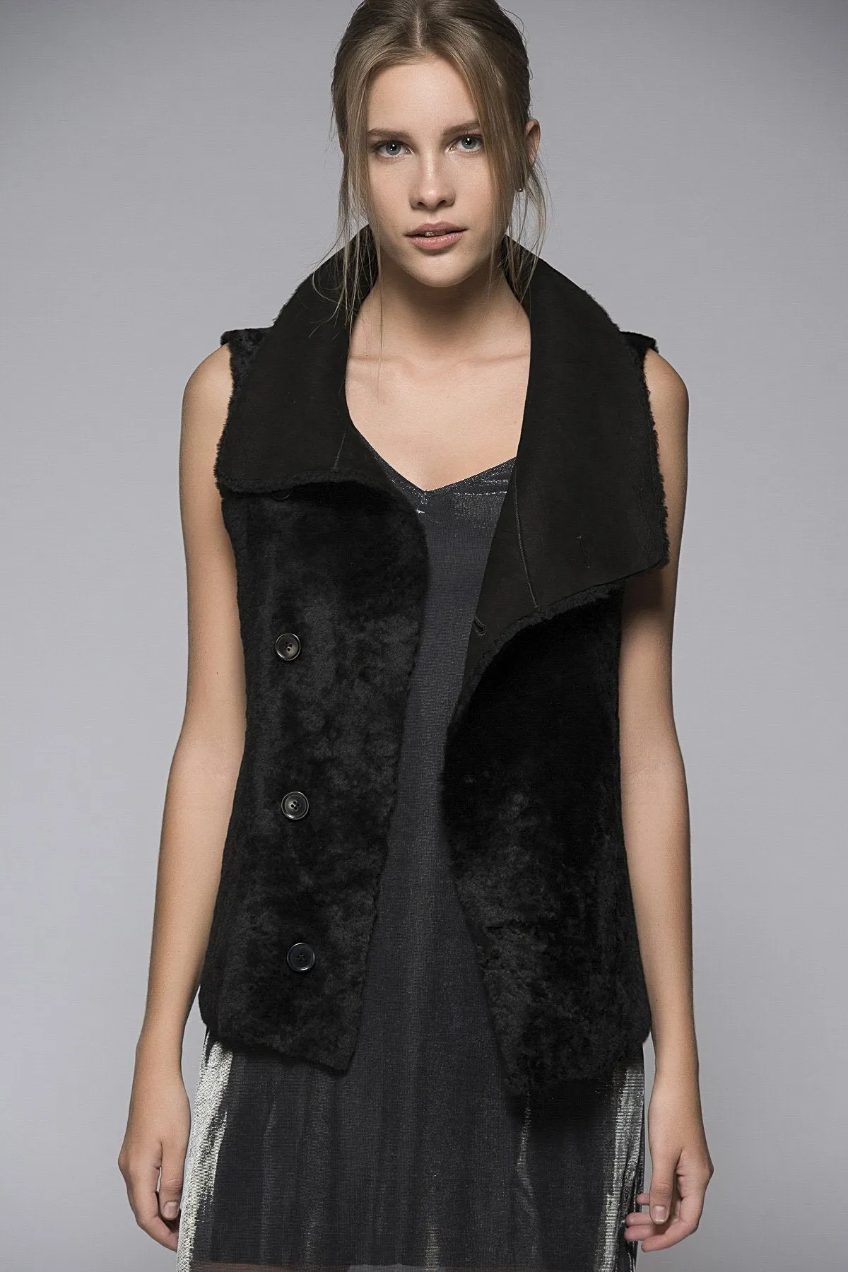 Black Shearling Vest