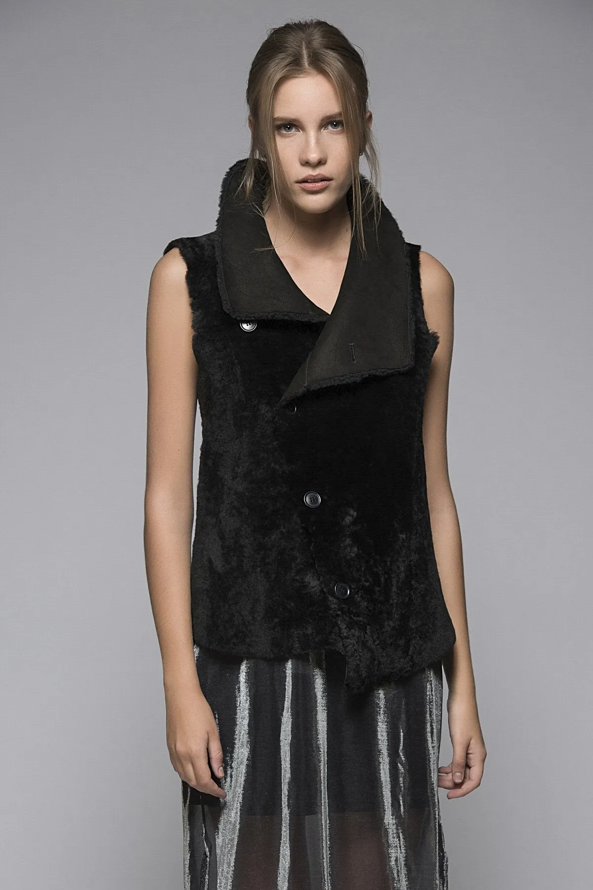 Black Shearling Vest