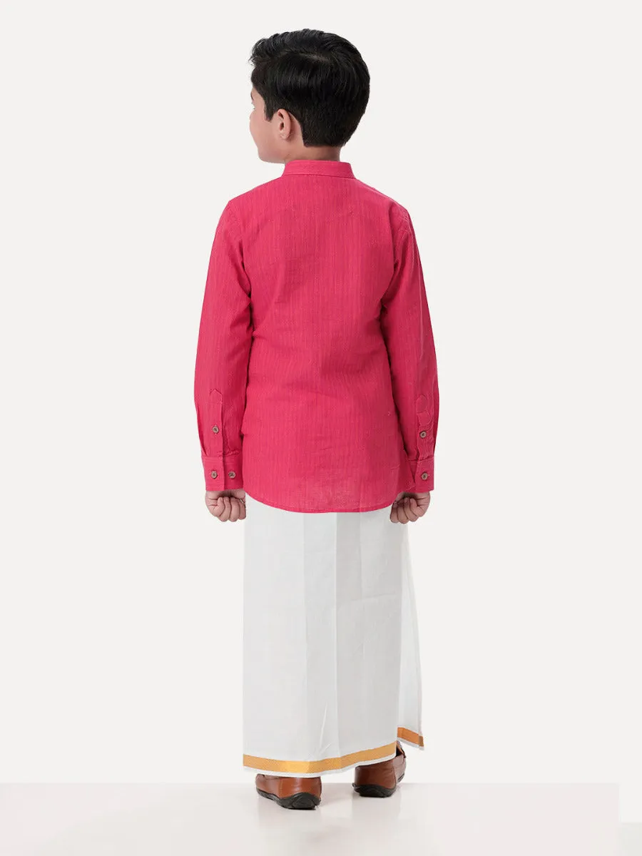 Boys Breeze Cotton Full Sleeves Dark Pink Kurta with Dhoti Combo