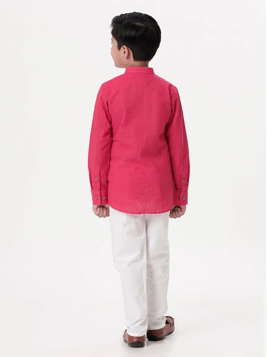 Boys Breeze Cotton Full Sleeves Dark Pink Kurta with Pyjama Pant Combo