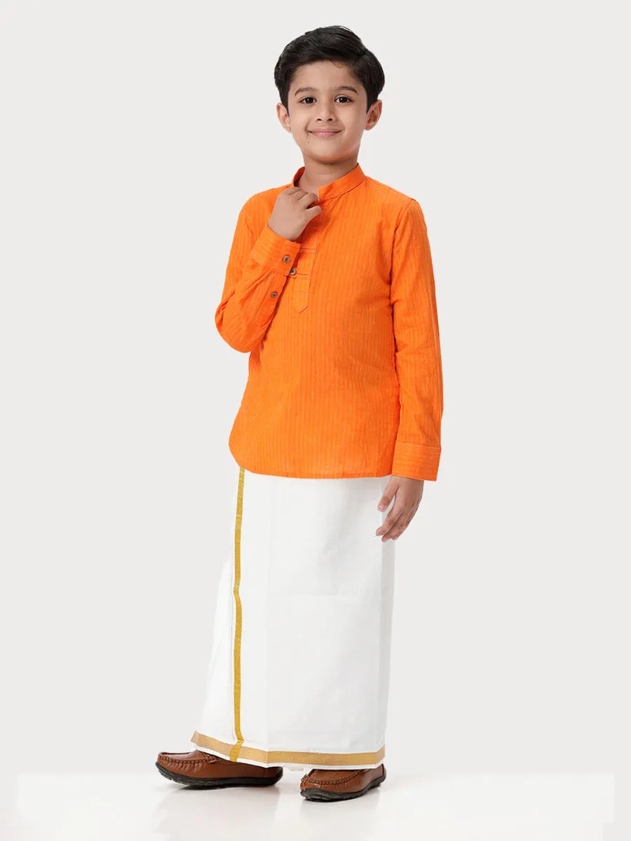 Boys Breeze Cotton Full Sleeves Orange Kurta with Dhoti Combo