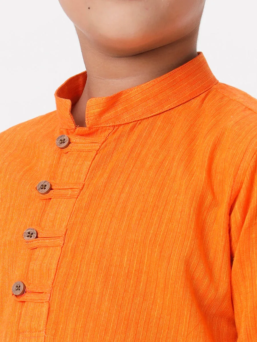 Boys Breeze Cotton Full Sleeves Orange Kurta with Dhoti Combo